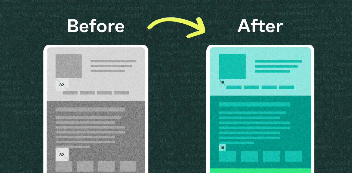 Before and after of webpage mockup when using dynamic spacing with Tailwind CSS. This is the hero image for our how-to article on that topic.